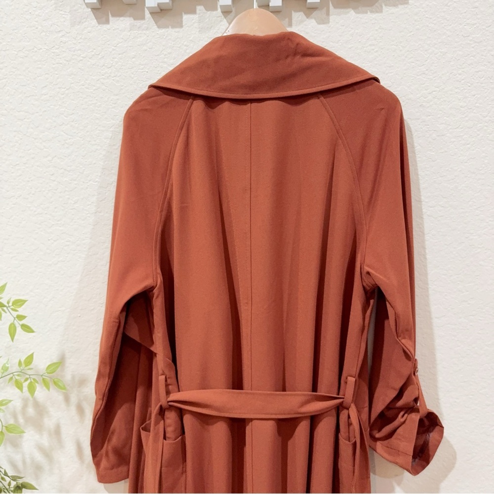 J.ING Jing Brick Red Lightweight Wrap Coat with Tie Size M / L NWT - Picture 7 of 9
